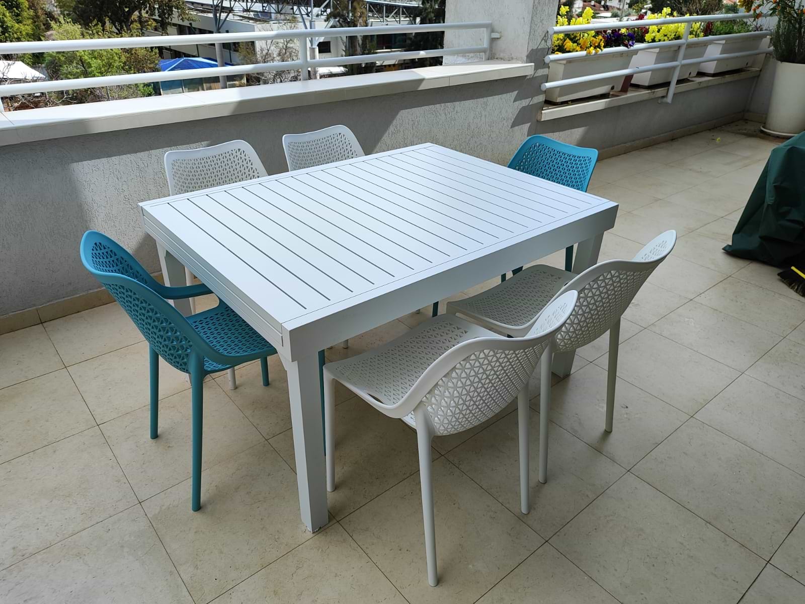 שולחן אלומיניום לגינה ולמרפסת100% אלומיניום 100X135/270 ס"מ לבן