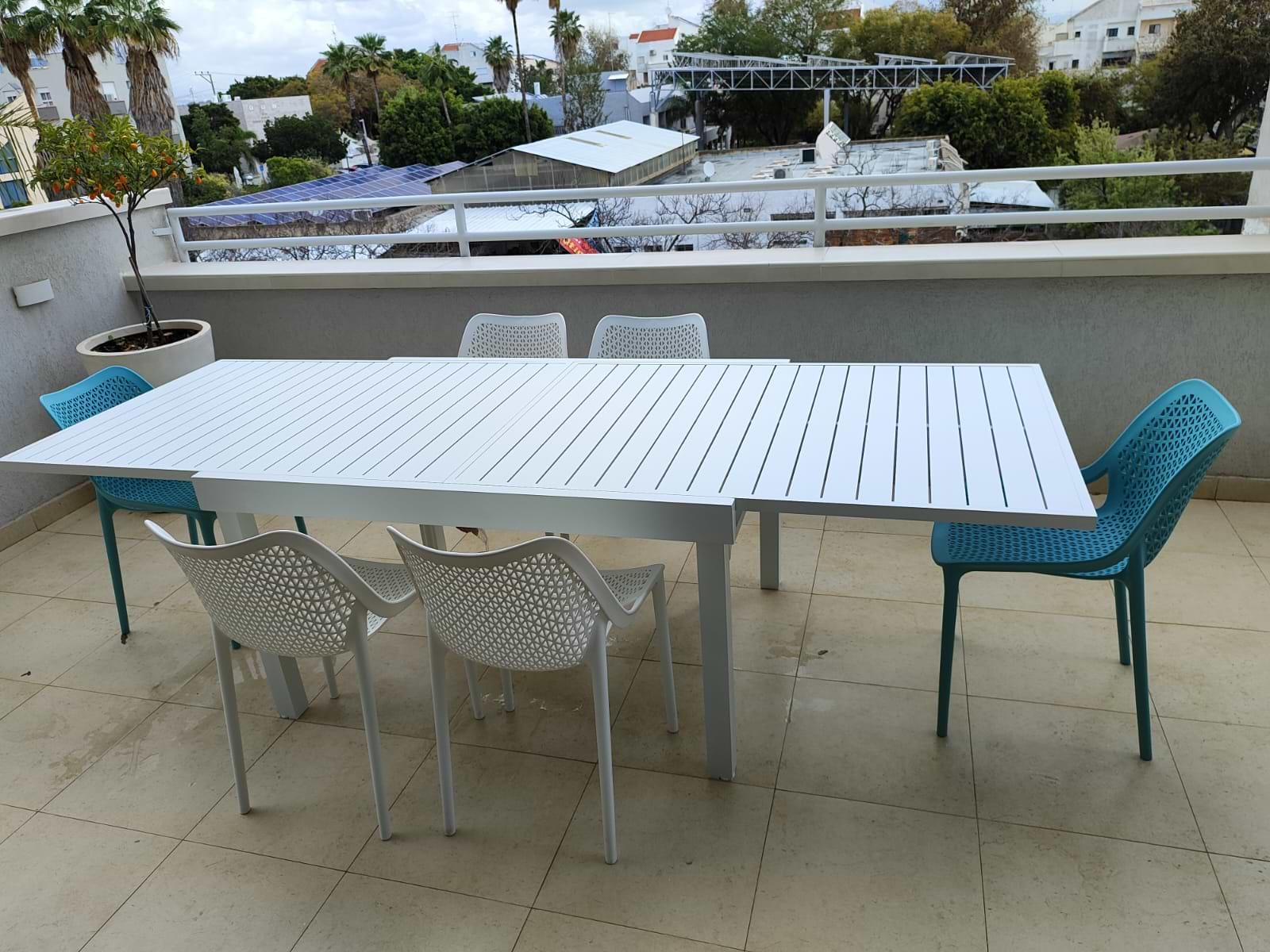 שולחן אלומיניום לגינה ולמרפסת100% אלומיניום 100X135/270 ס"מ לבן