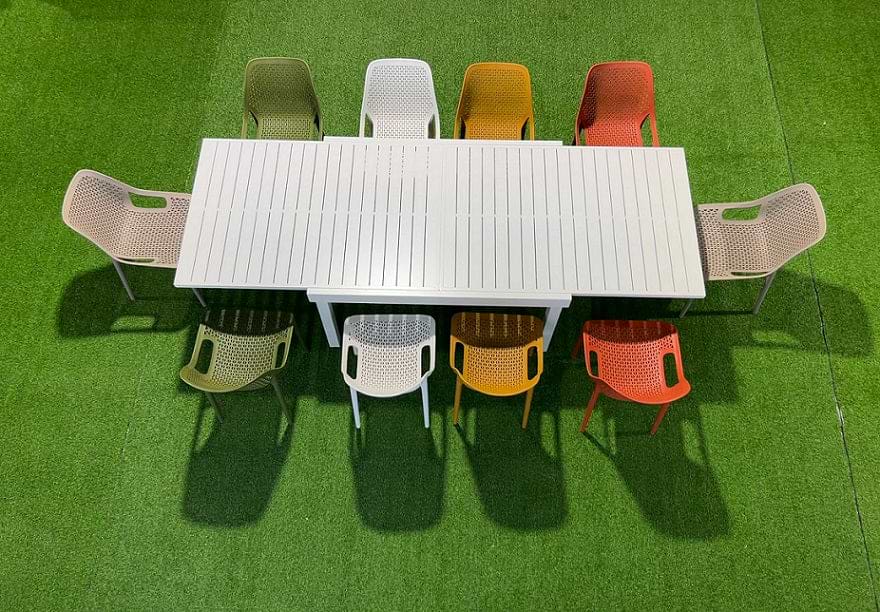 שולחן אלומיניום לגינה ולמרפסת100% אלומיניום 100X135/270 ס"מ לבן