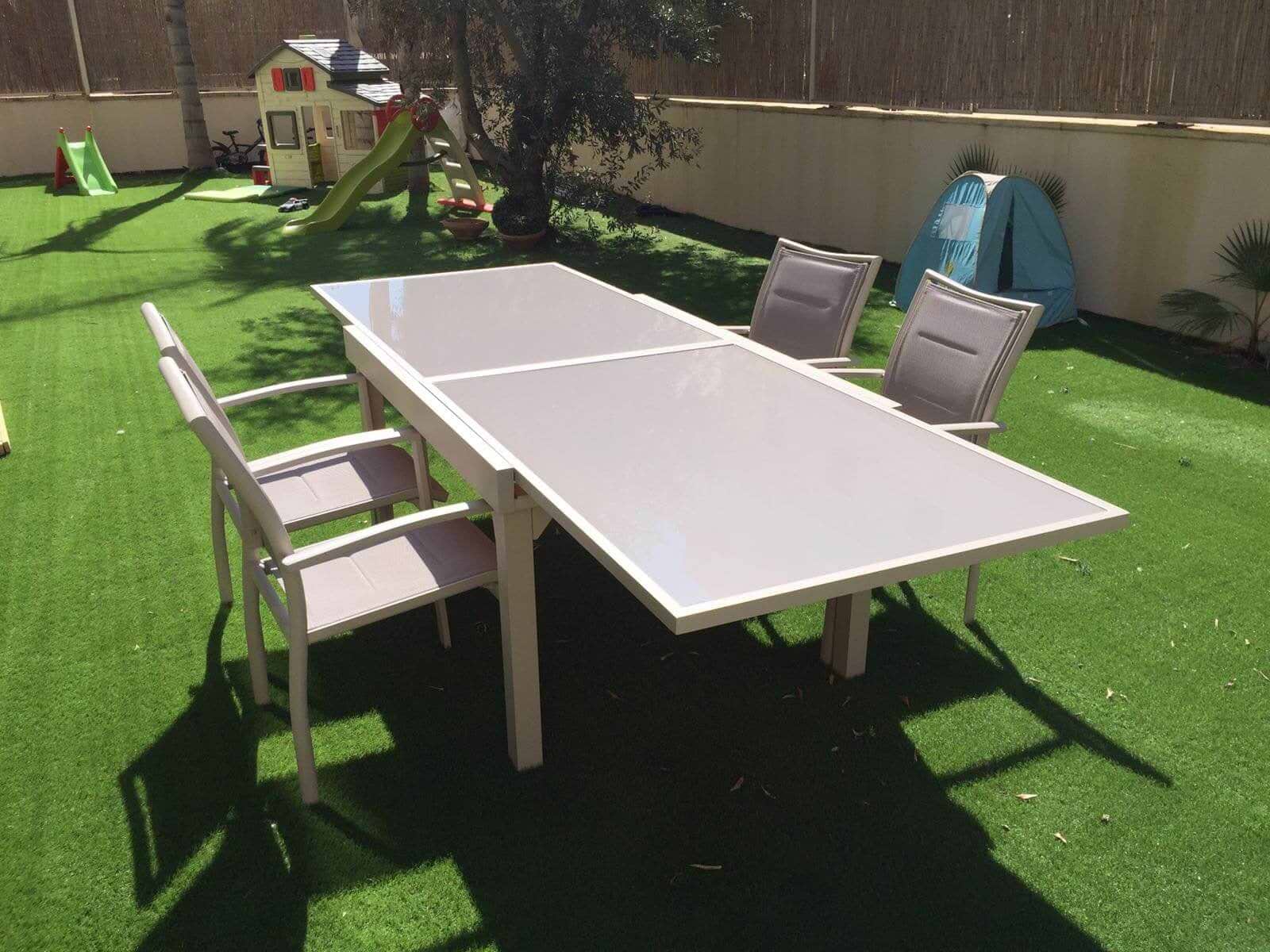 שולחן אלומיניום לגינה נפתח 100x135/270 שמפניה