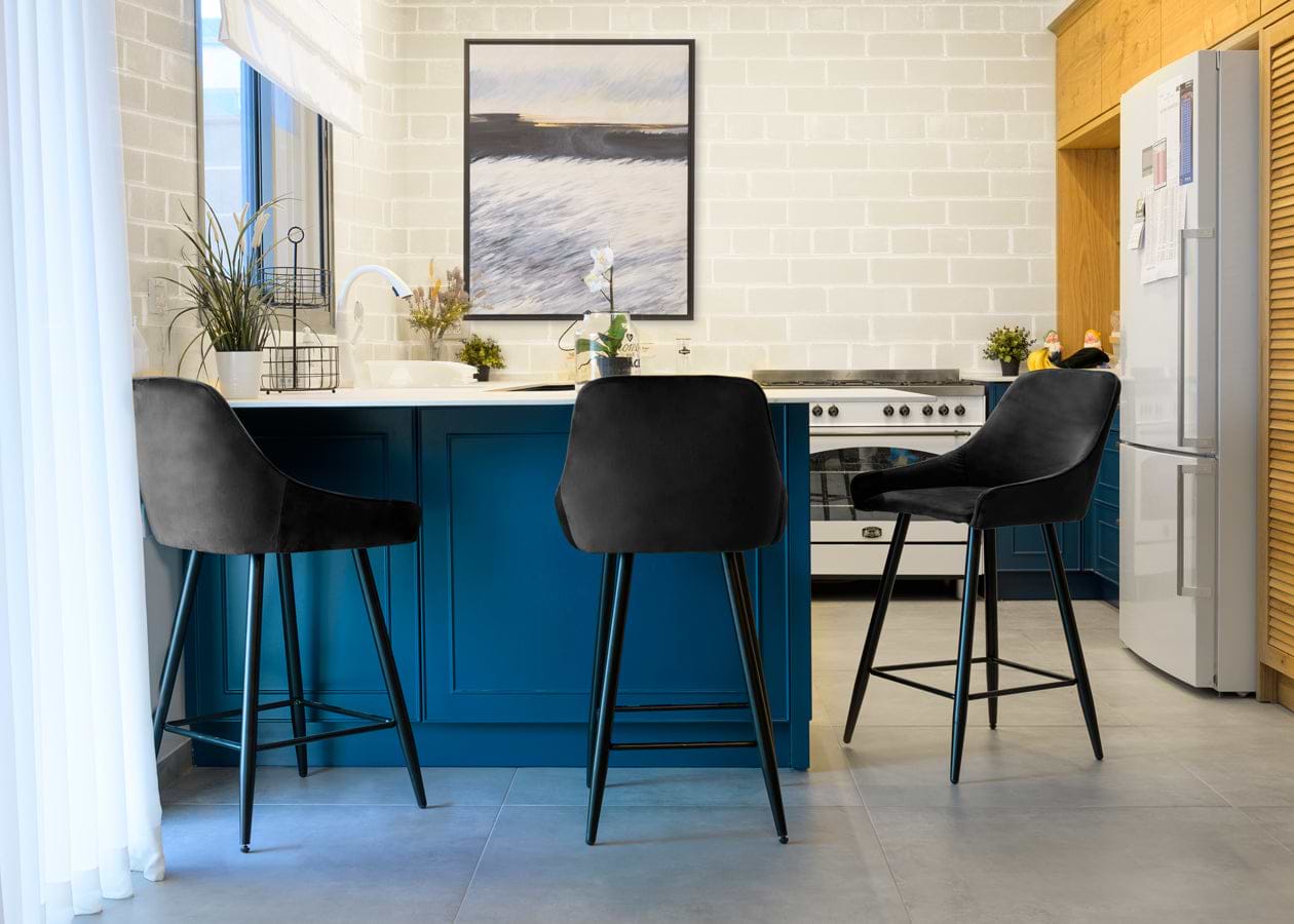 3 כיסאות בר קטיפה דגם פיזה צבע שחור - מציאון