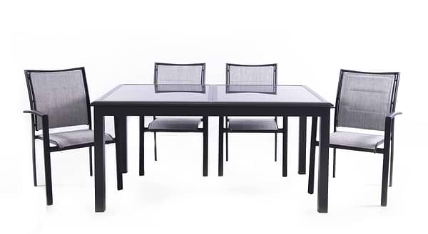 פינת אוכל לגינה 1.35X1.00/2.75 מטר + 4 כיסאות  - אפור