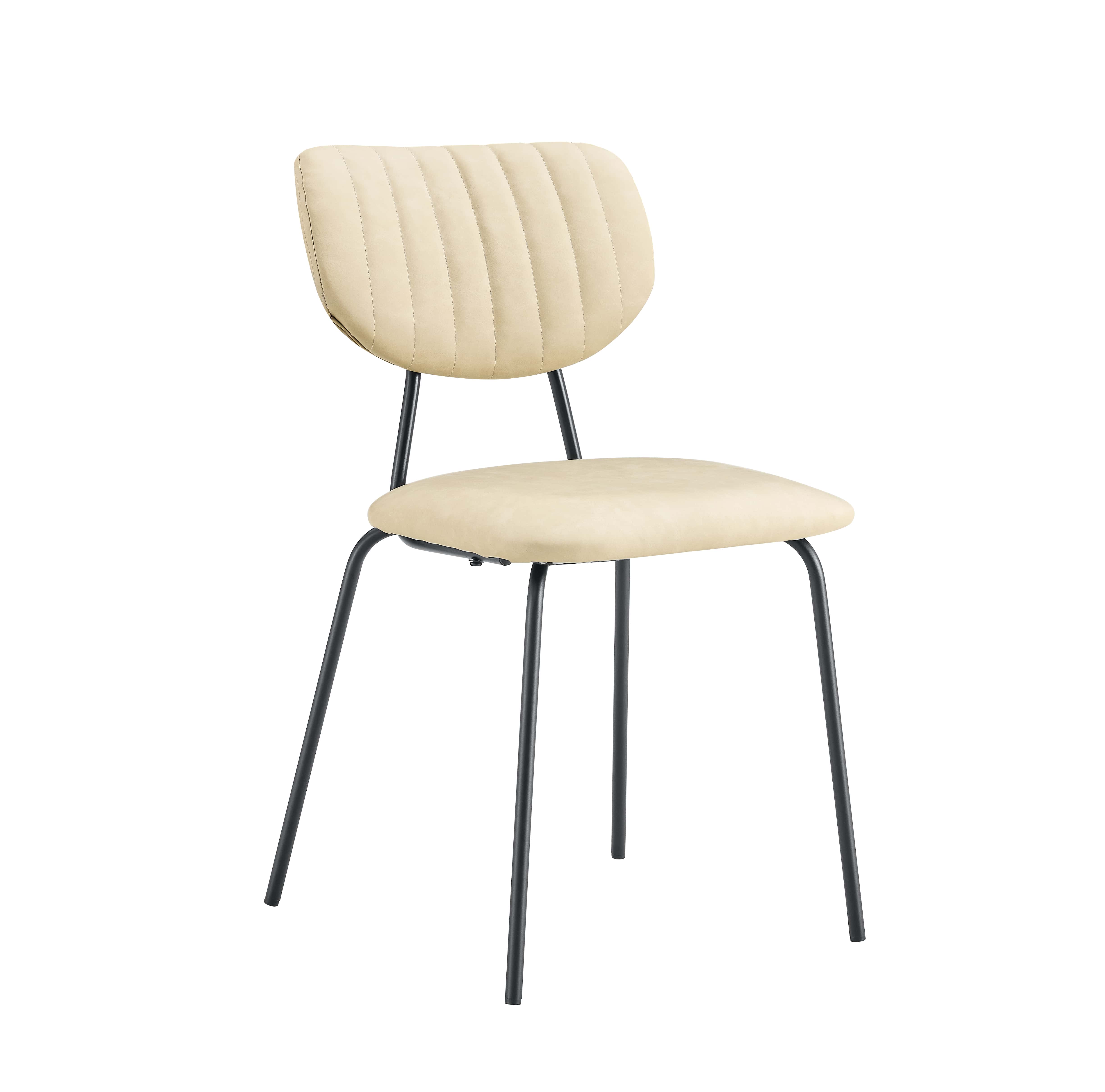 2 כיסאות פינת אוכל דמוי עור בצבע חול בשילוב רגל שחורה מעוצב דגם אמה - עודפים