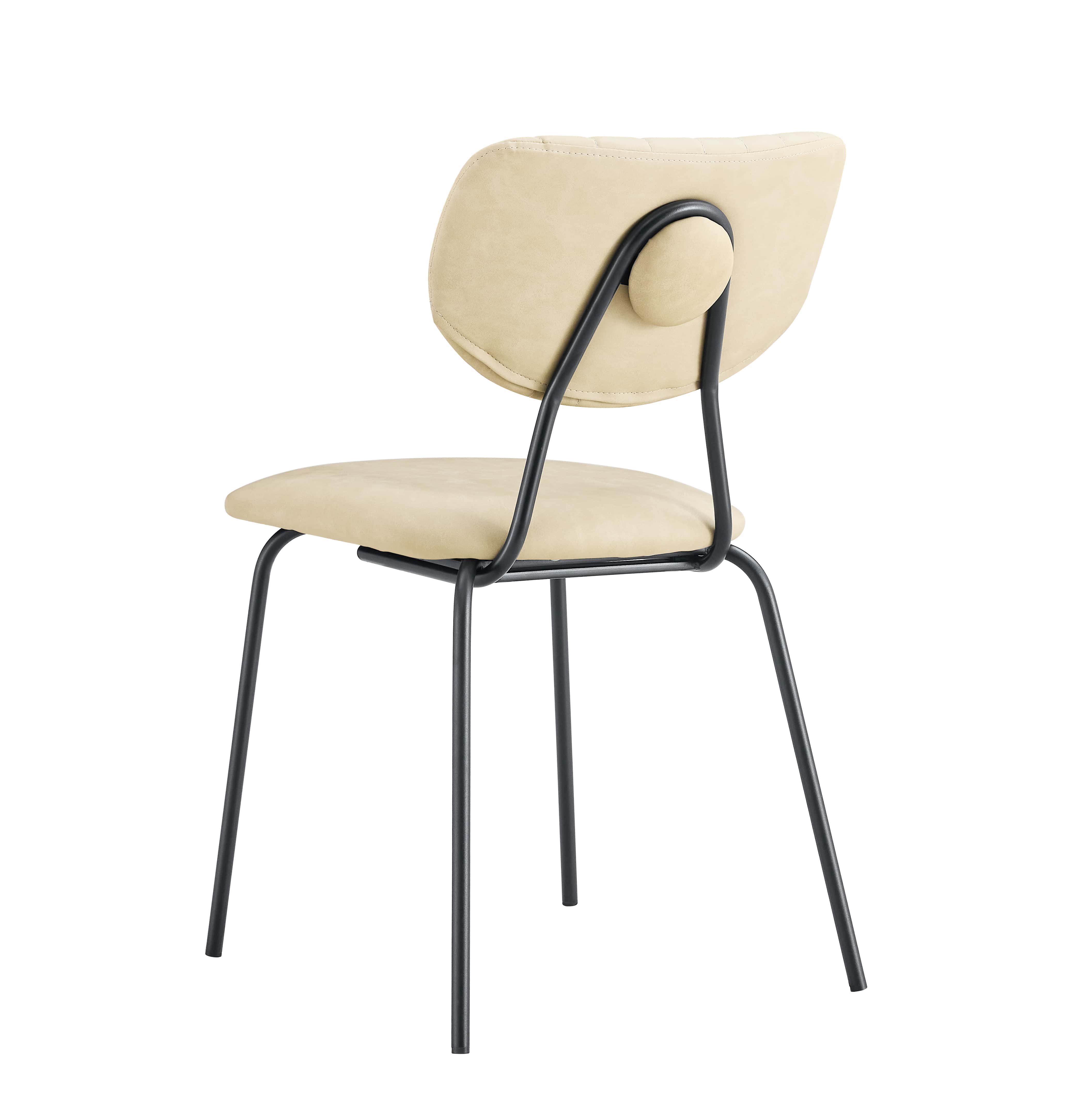 2 כיסאות פינת אוכל דמוי עור בצבע חול בשילוב רגל שחורה מעוצב דגם אמה - עודפים