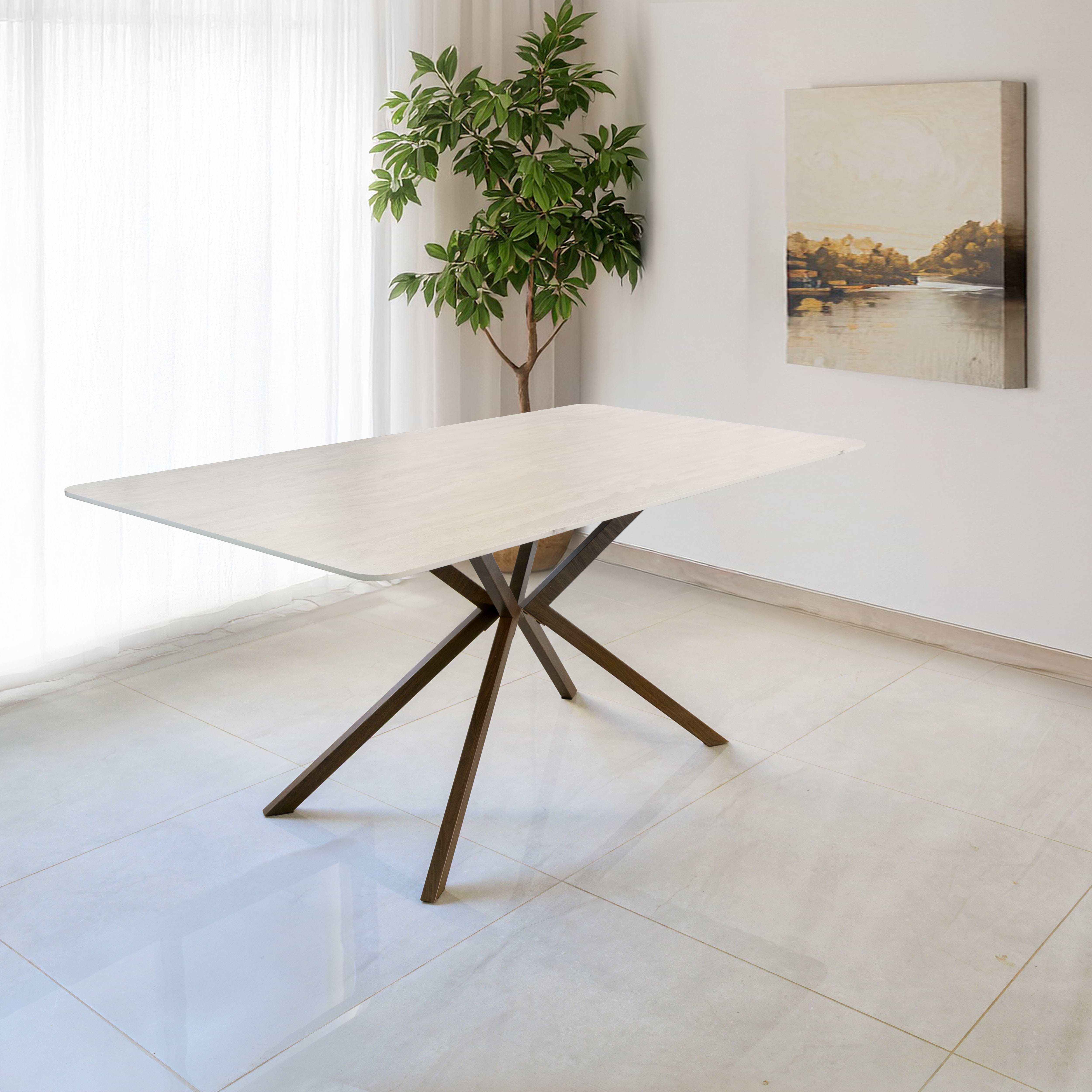 שולחן פינת אוכל מלבני 140*80 ס"מ טרוונטין בשילוב רגלי מתכת בצבע אגוז דגם victoria