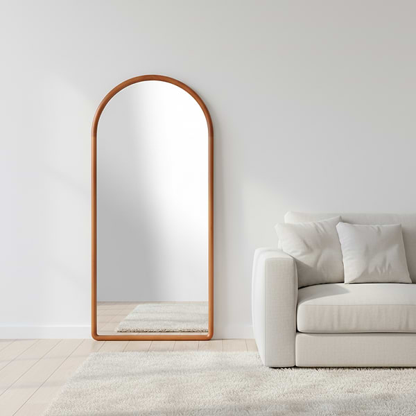 מראה חצי מעוגלת מסגרת עץ בצבע אלון מידות 180*80 ס