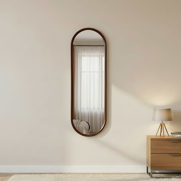 מראה אובלית מסגרת עץ בצבע אגוז מידות 180*60 ס