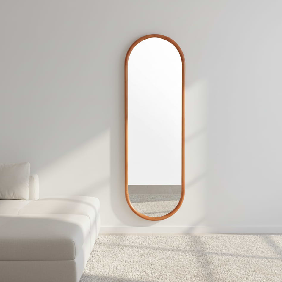 מראה אובלית מסגרת עץ בצבע אלון מידות 180*60 ס"מ