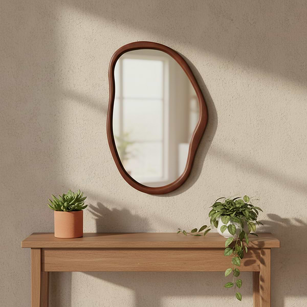 מראה אסימטרית מסגרת עץ אגוז במידות 60*90 ס