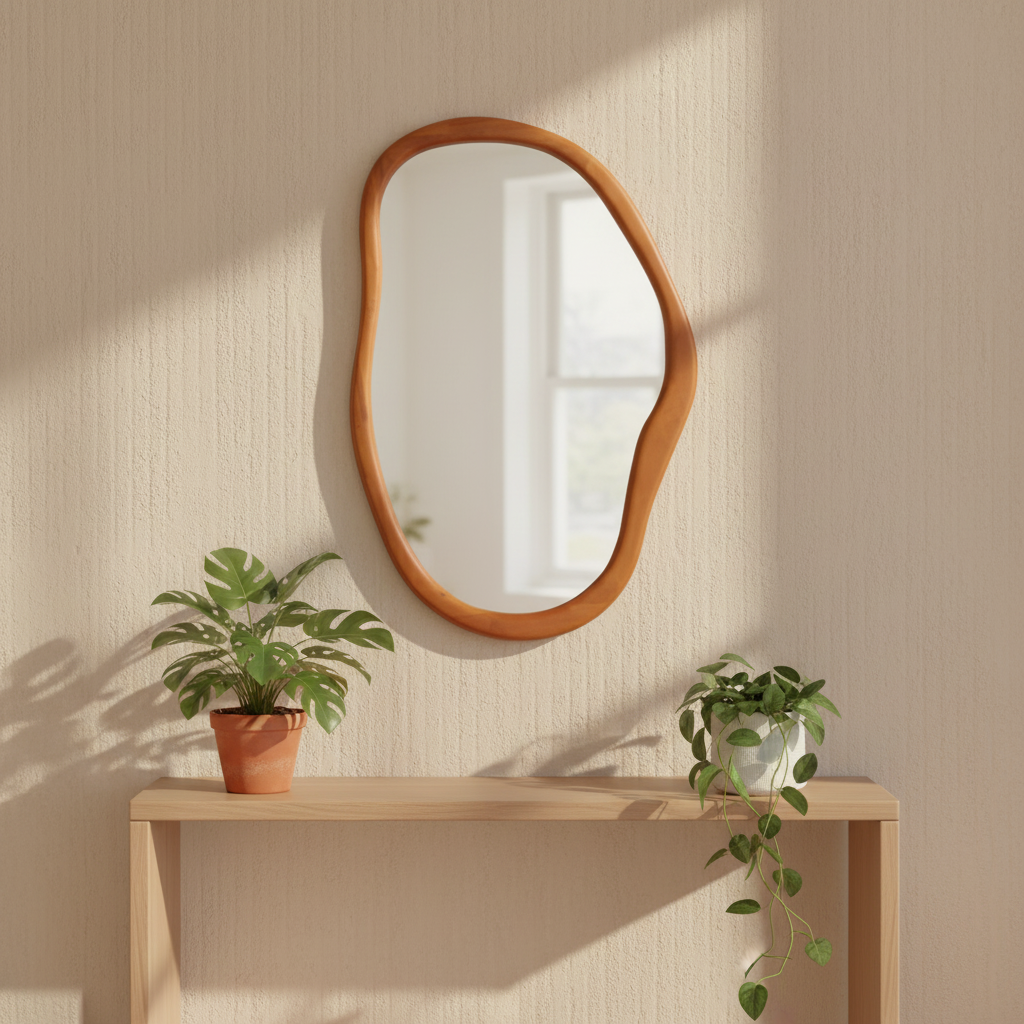 מראה אסימטרית מסגרת עץ אלון במידות 60*90 ס"מ