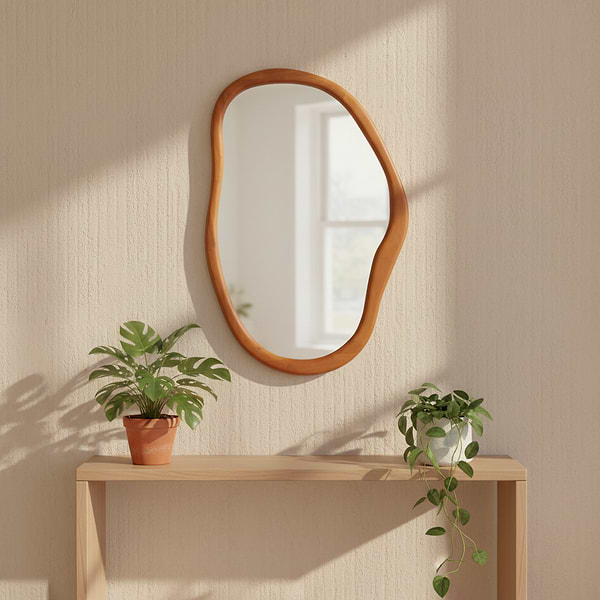 מראה אסימטרית מסגרת עץ אלון במידות 60*90 ס