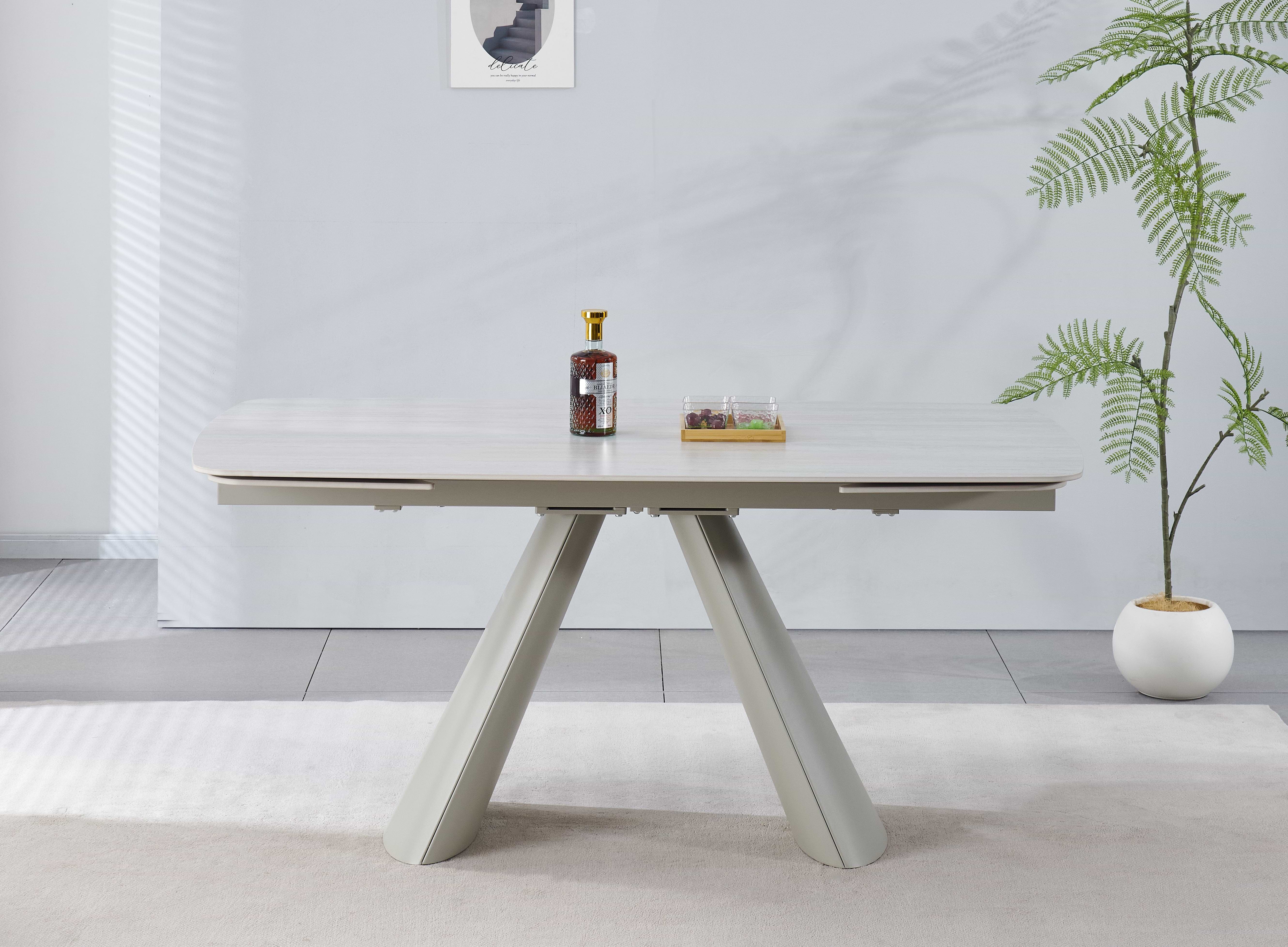 שולחן פינת אוכל טרוונטין נפתח 165-200-240*90 בשילוב רגלי מתכת בצבע מייפל LEO