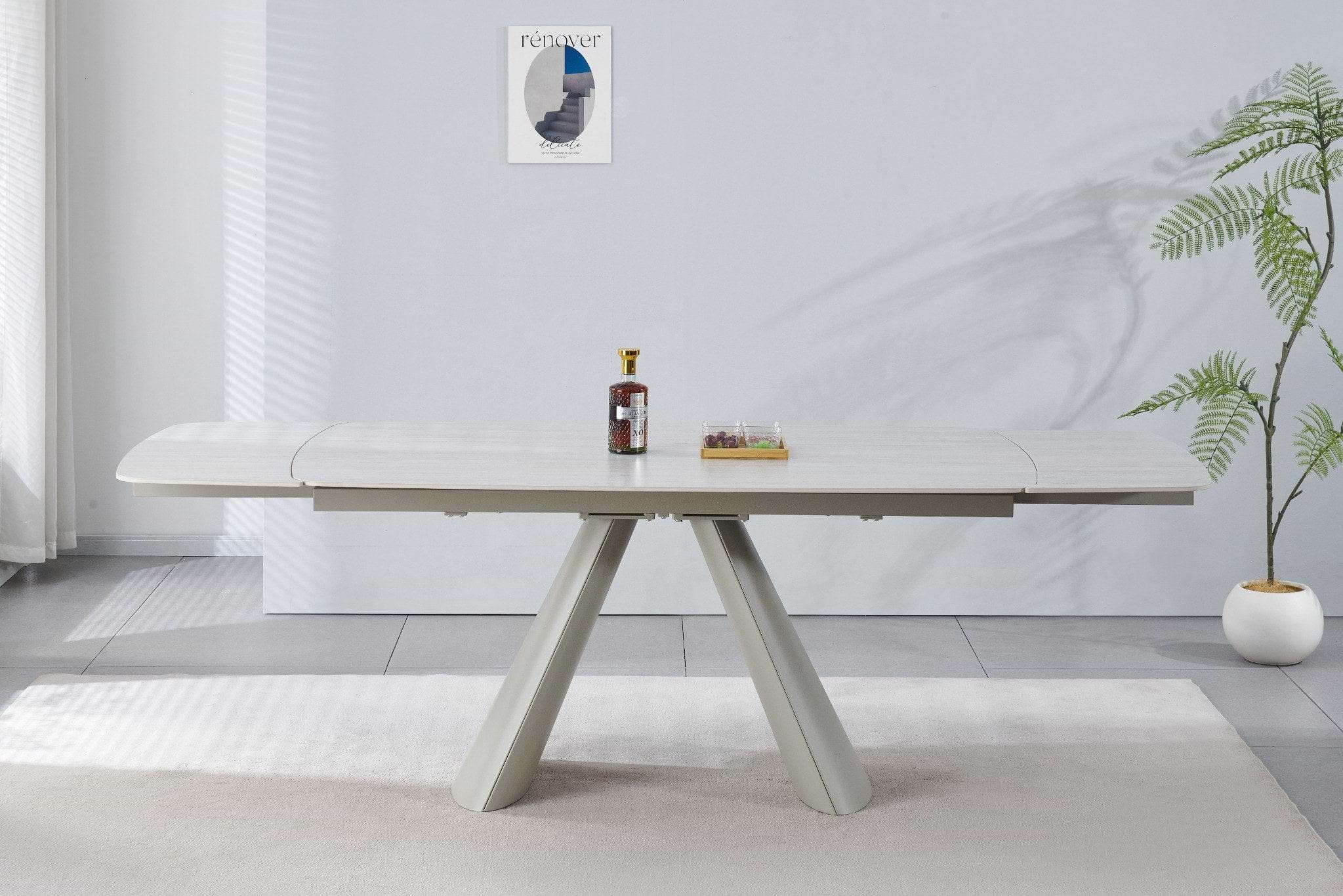 שולחן פינת אוכל טרוונטין נפתח 165-200-240*90 בשילוב רגלי מתכת בצבע מייפל LEO