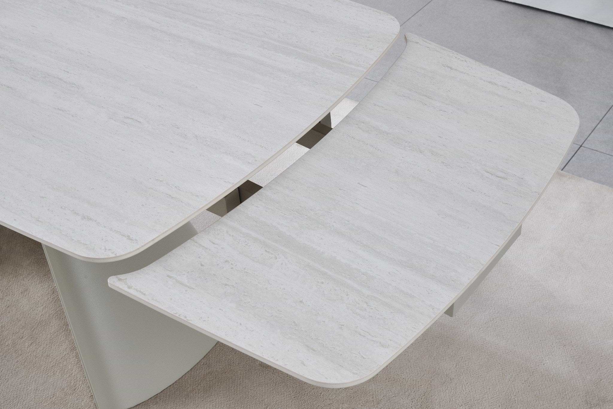 שולחן פינת אוכל טרוונטין נפתח 165-200-240*90 בשילוב רגלי מתכת בצבע מייפל LEO