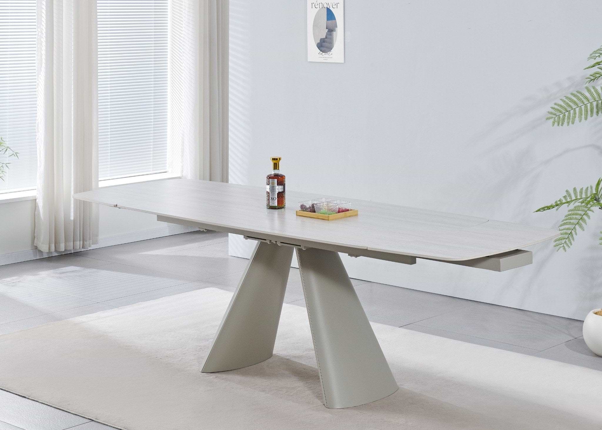 שולחן פינת אוכל טרוונטין נפתח 165-200-240*90 בשילוב רגלי מתכת בצבע מייפל LEO