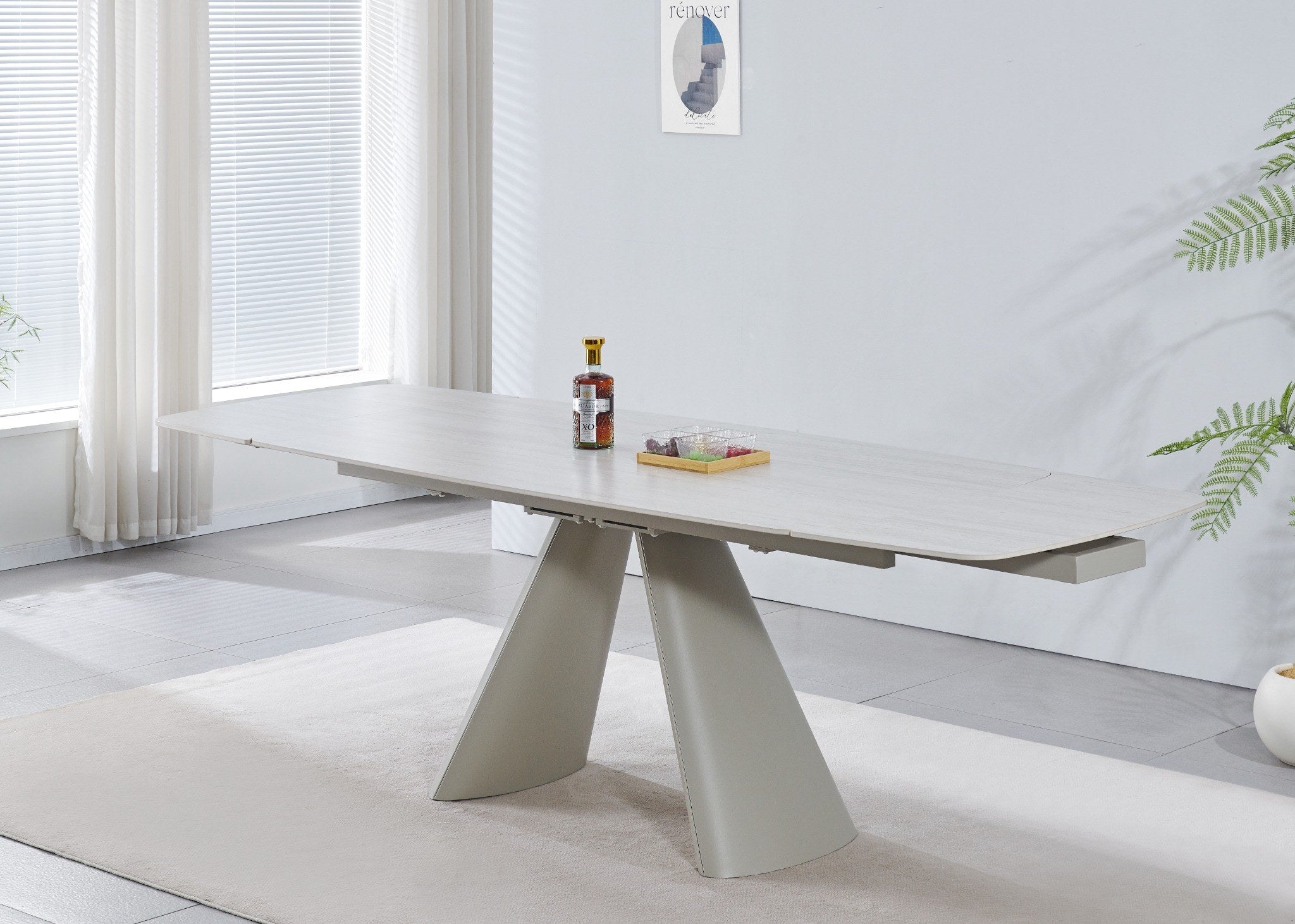 שולחן פינת אוכל טרוונטין נפתח 165-200-240*90 בשילוב רגלי מתכת בצבע מייפל LEO