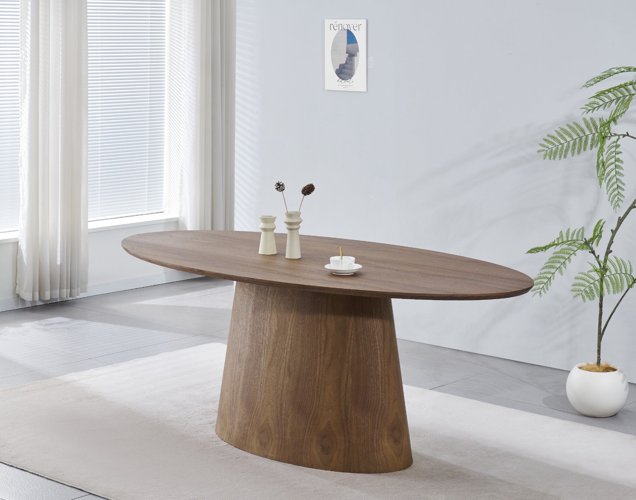 שולחן אוכל אובלי מעץ בצבע אגוז 200*100 ס"מ ALTON