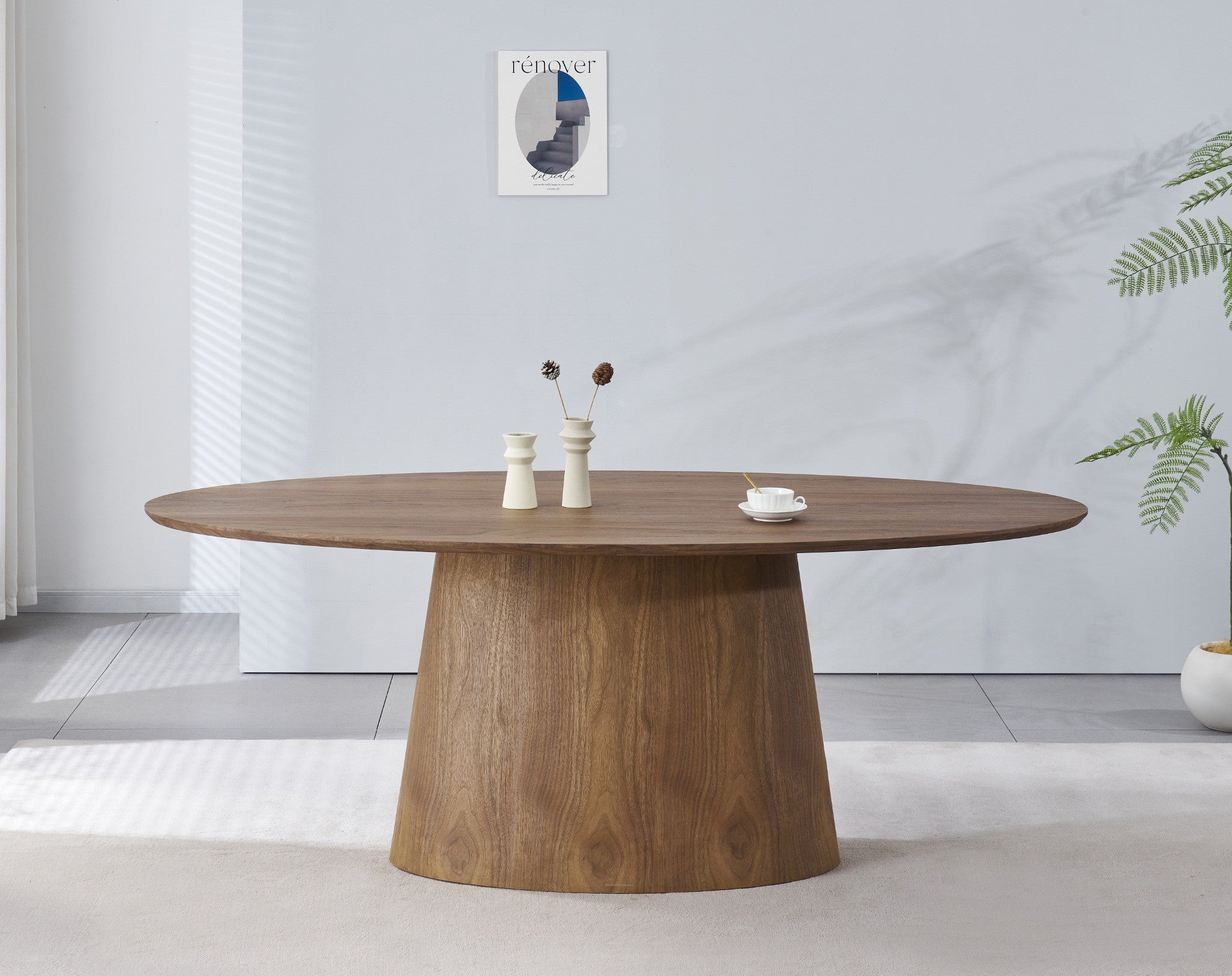 שולחן אוכל אובלי מעץ בצבע אגוז 200*100 ס"מ ALTON