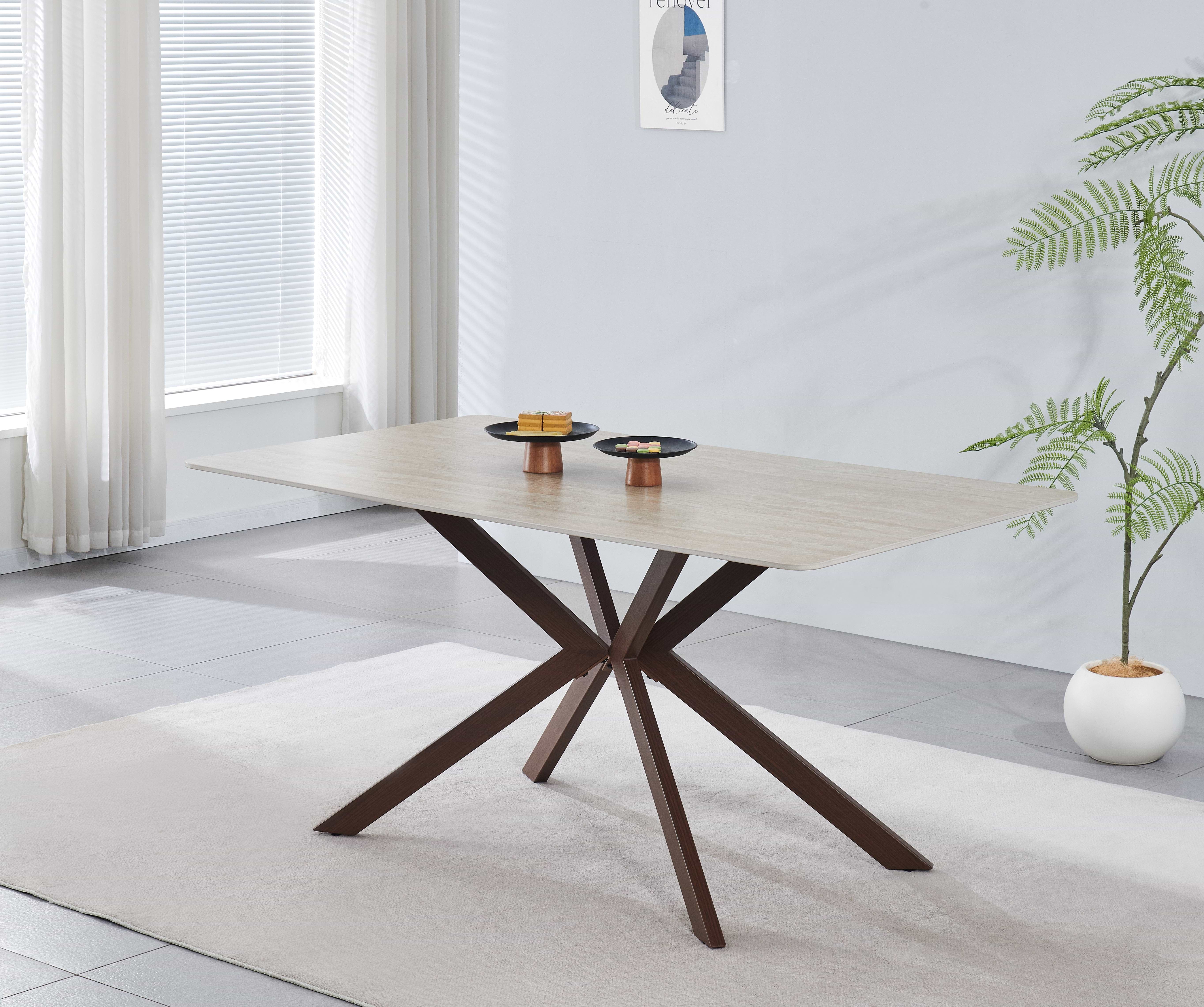 שולחן פינת אוכל מלבני 160*90 ס"מ טרוונטין בשילוב רגלי מתכת בצבע אגוז דגם victoria