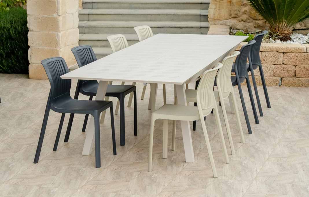 שולחן נפתח אלומיניום לגינה בצבע לבן 100*216*297 ס"מ (שולחן בלבד)