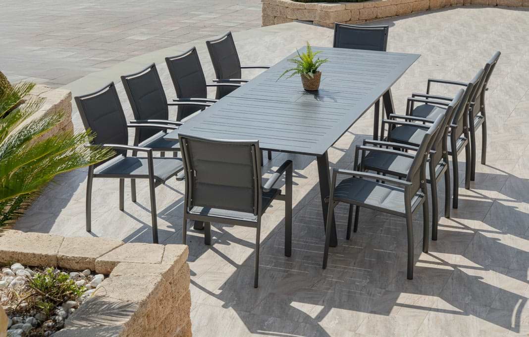 שולחן אלומיניום נפתח לגינה בצבע אפור 100*216*297 ס"מ