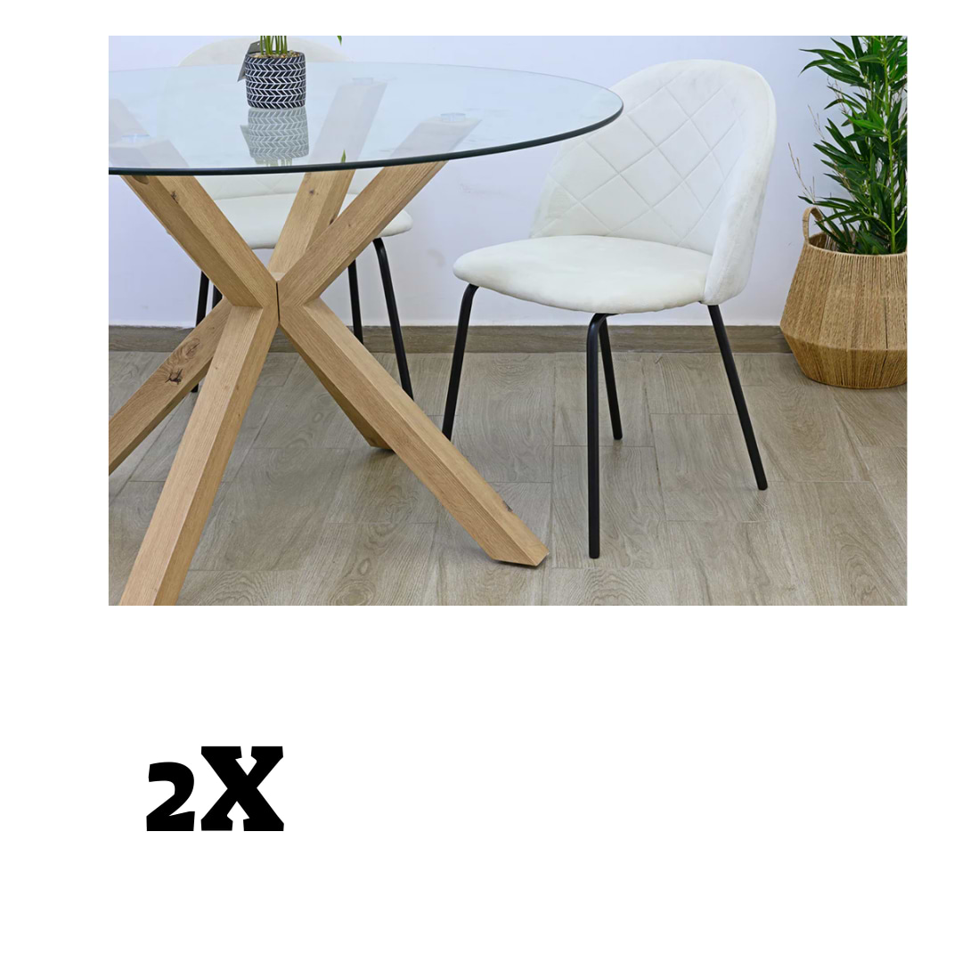 תוספת 2 כיסאות קטיפה שמנת יהלומים