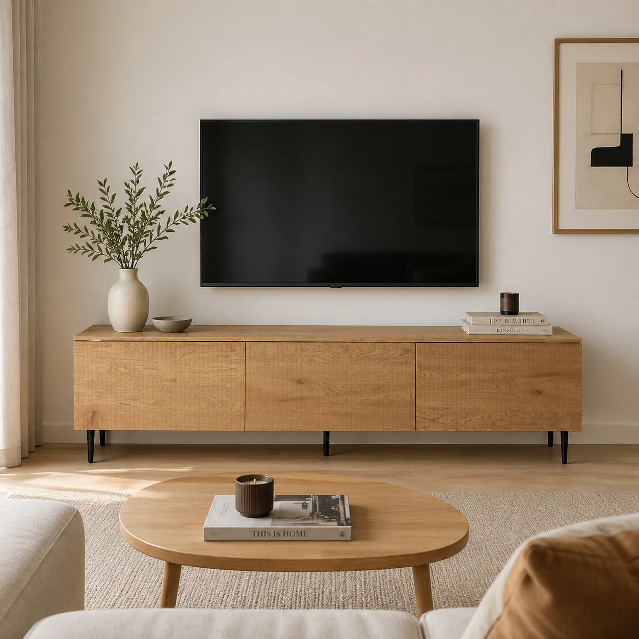 מזנון טלוויזיה פסים בצבע אלון אורך 200 ס"מ דגם שגיא