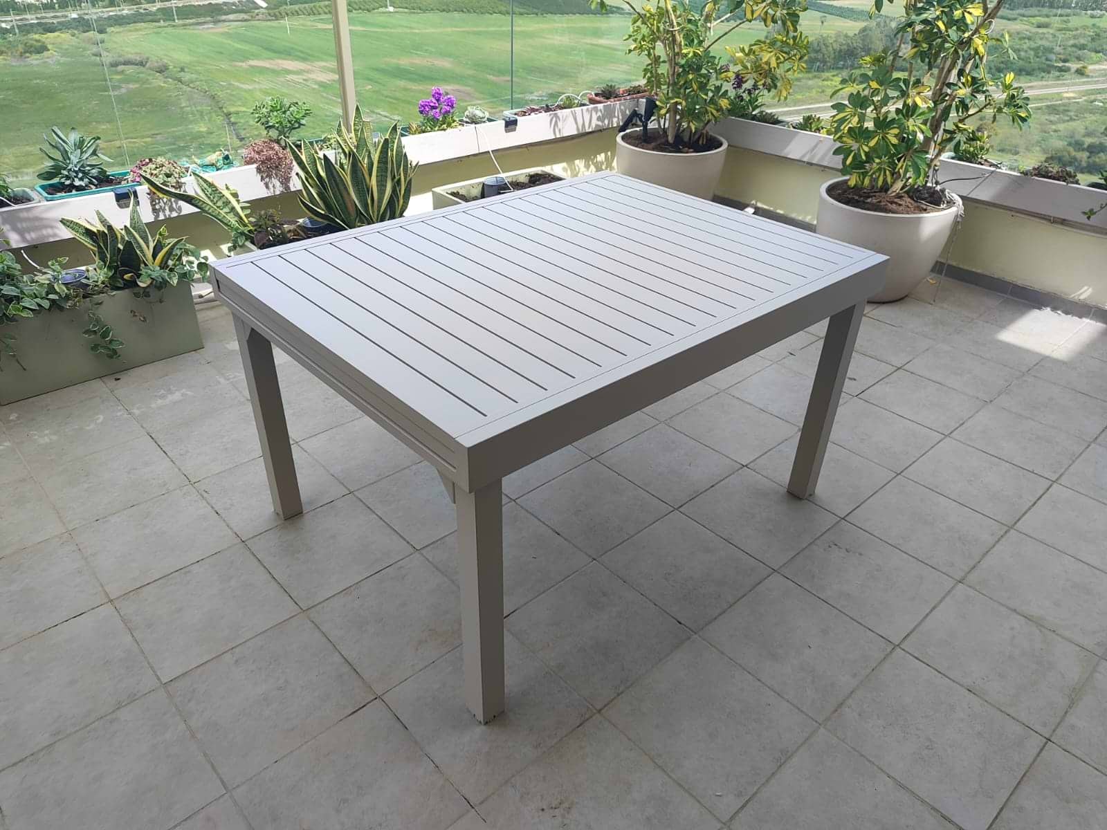שולחן אלומיניום לגינה ולמרפסת 100% אלומיניום 100X135/270 ס"מ שמפנייה