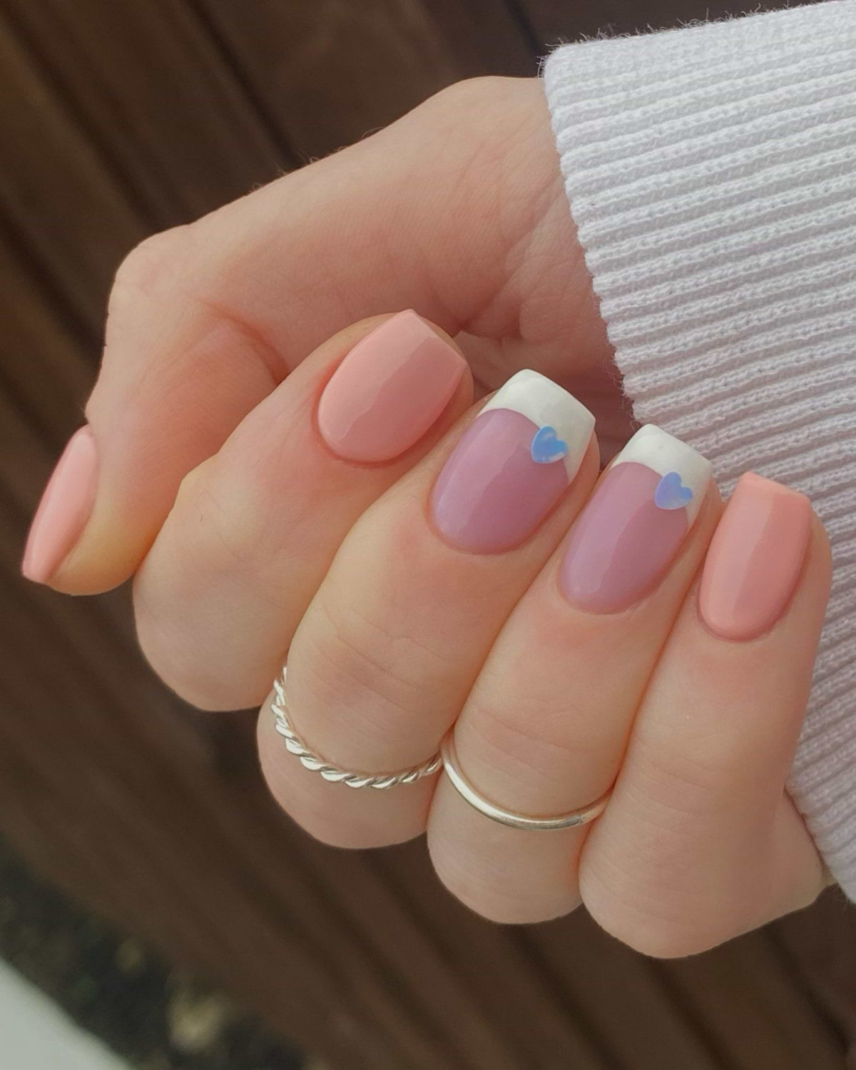 Stylish French Tip Nails with Hearts