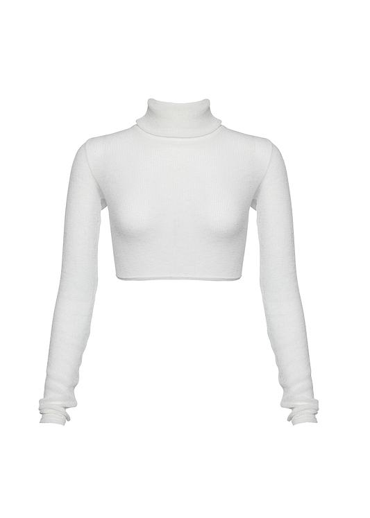 JULIE CROP LONG-SLEEVED WHITE - T-SHIRT