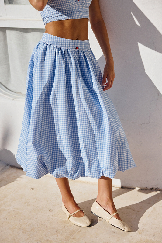 ALBA LIGHT BLUE GINGHAM - SKIRT