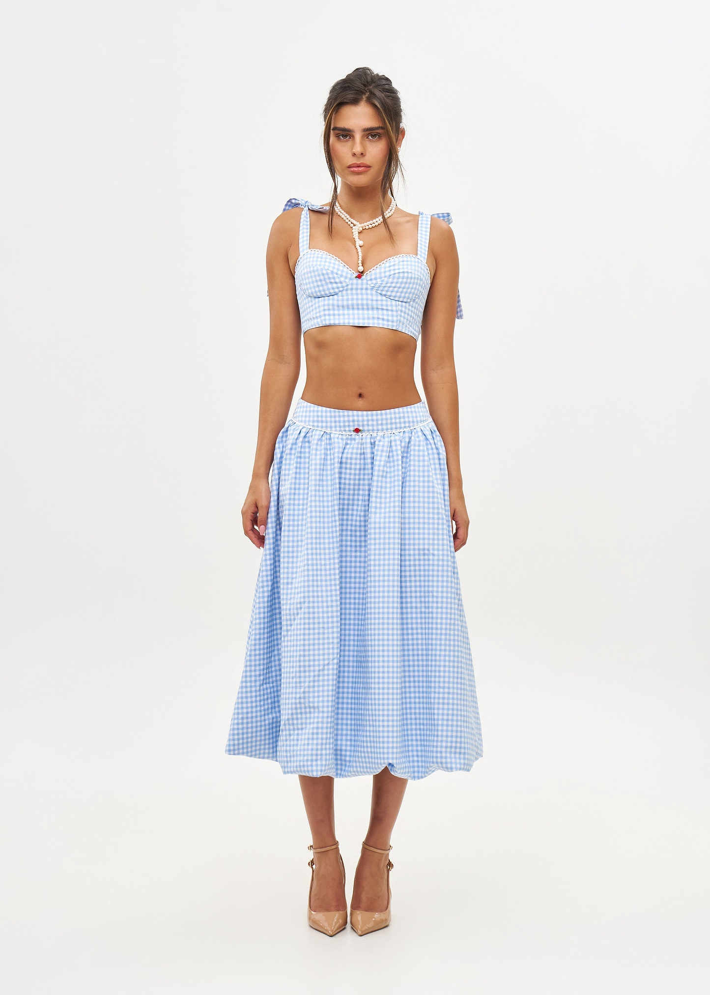 ALBA LIGHT BLUE GINGHAM - SKIRT