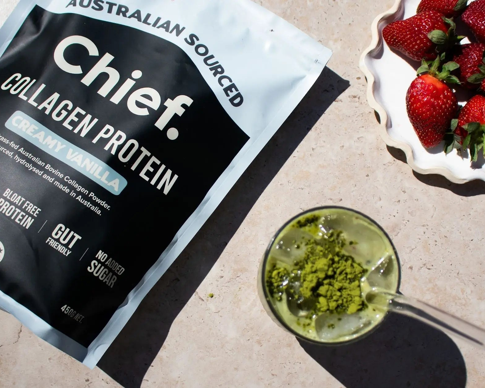 Iced Strawberry Collagen Matcha Latte - Chief Nutrition