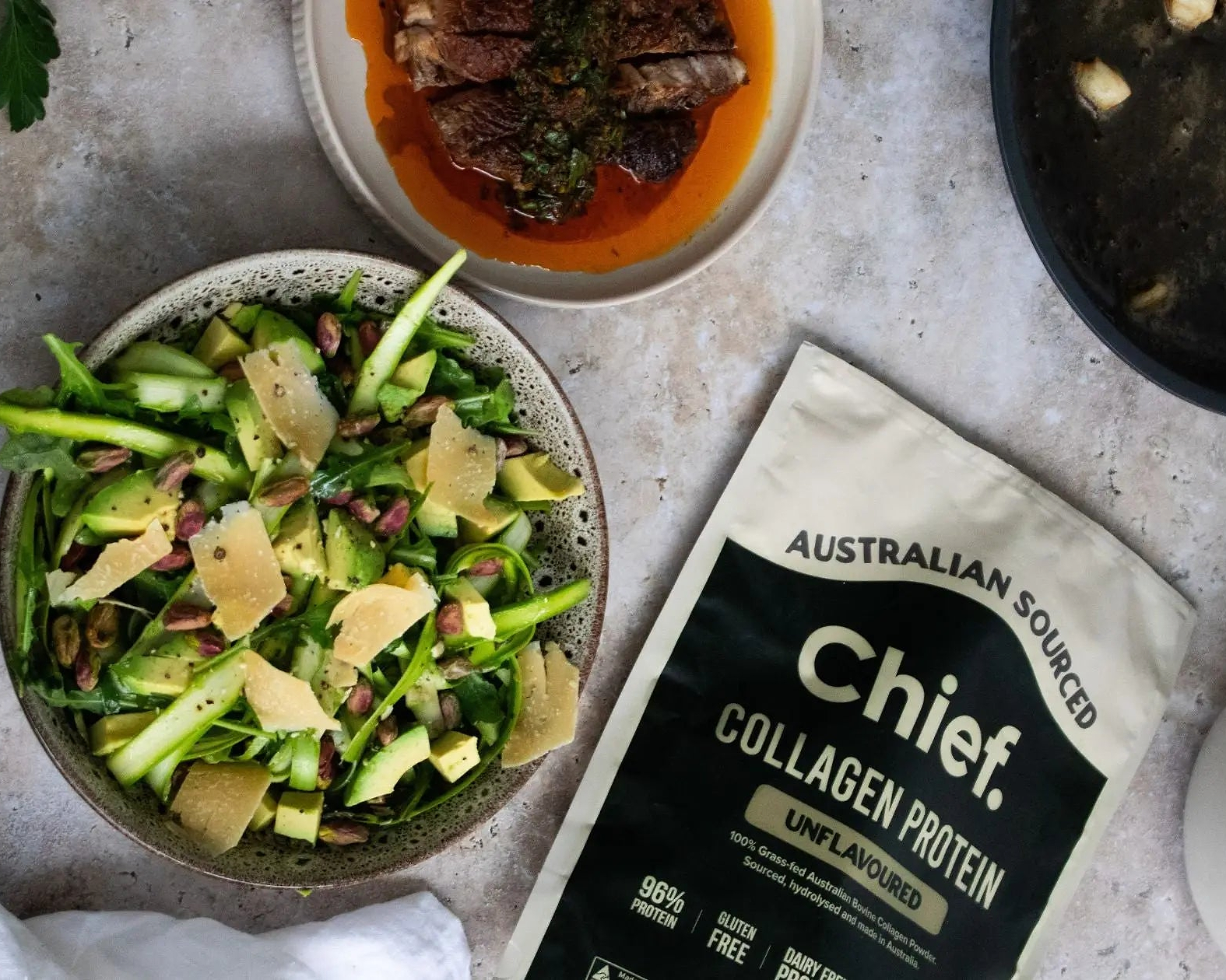 Smokey Scotch Fillet Collagen Chimichurri + Shaved Asparagus Salad - Chief Nutrition