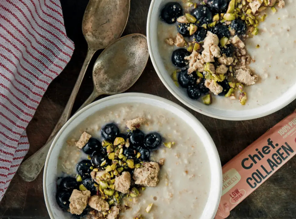 Creamy Blueberry Oats with Crumbled Collagen Bar - Chief Nutrition