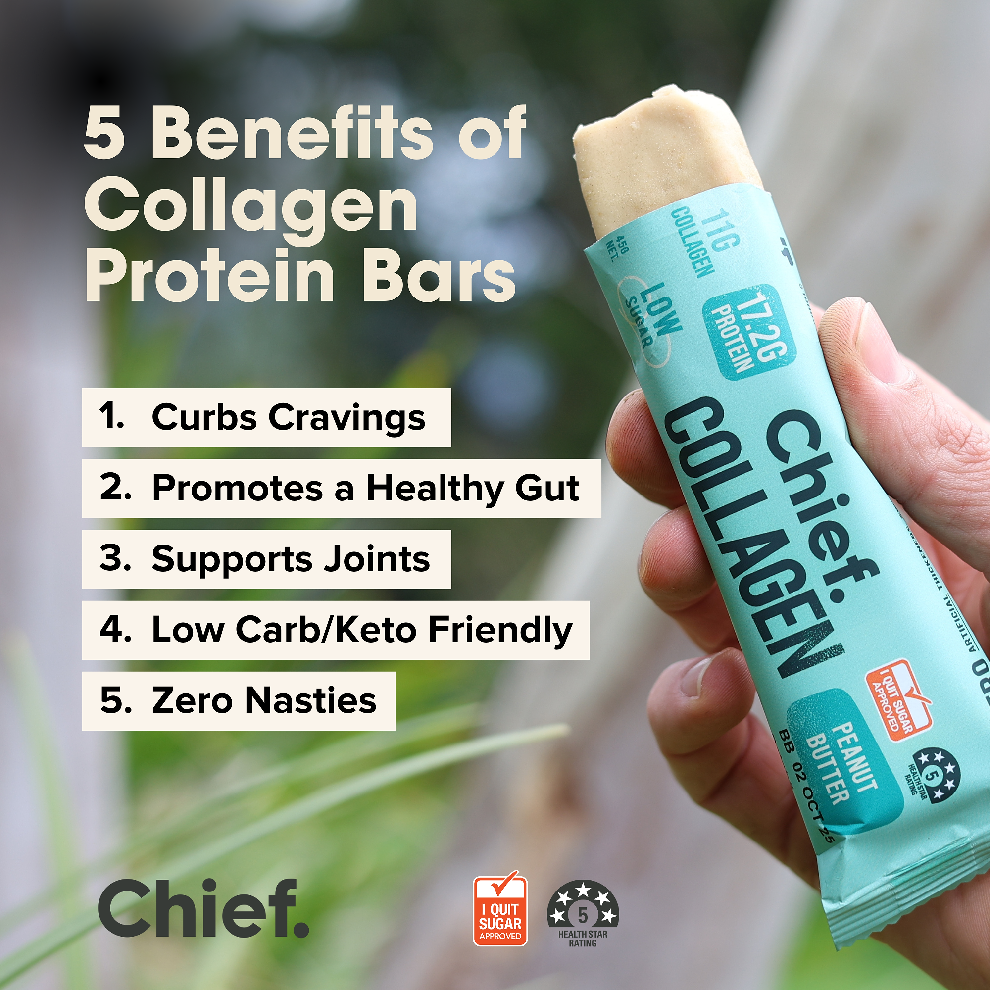 Collagen Protein Peanut Butter Bar (12 bars) - Batch Tested Chief Nutrition