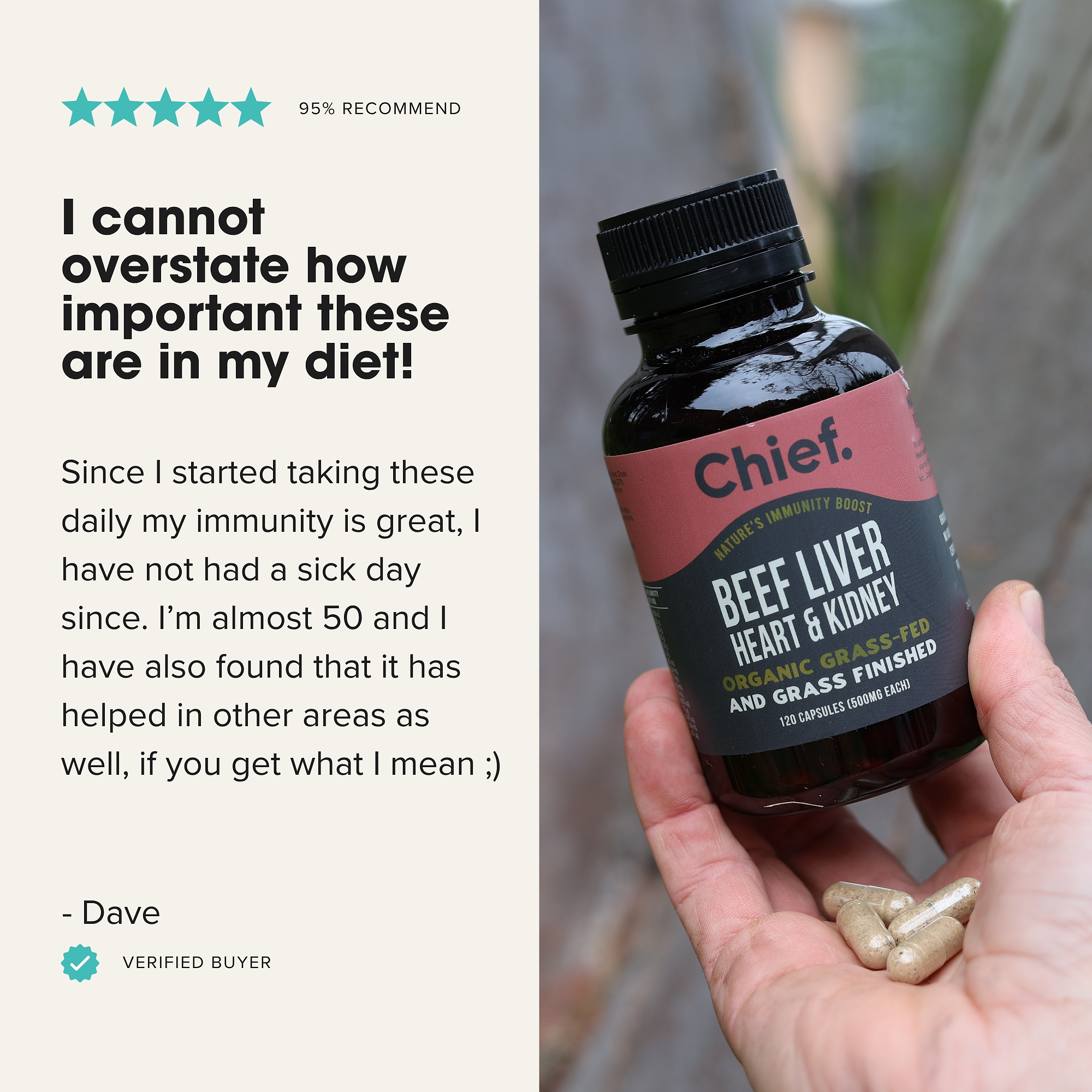 Organic Beef Liver, Heart & Kidney Immunity Boost (120 Capsules) Chief Nutrition