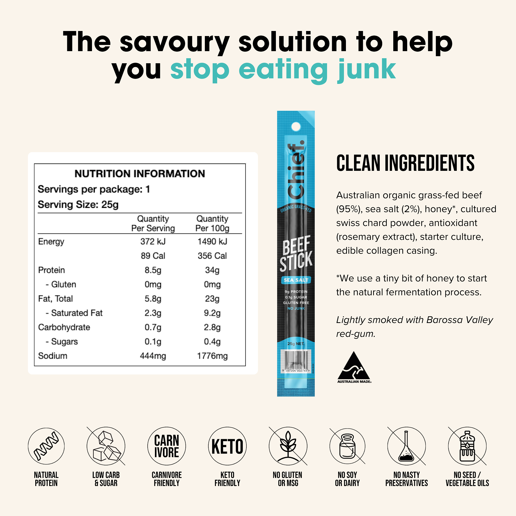 Organic Beef Sticks - Sea Salt