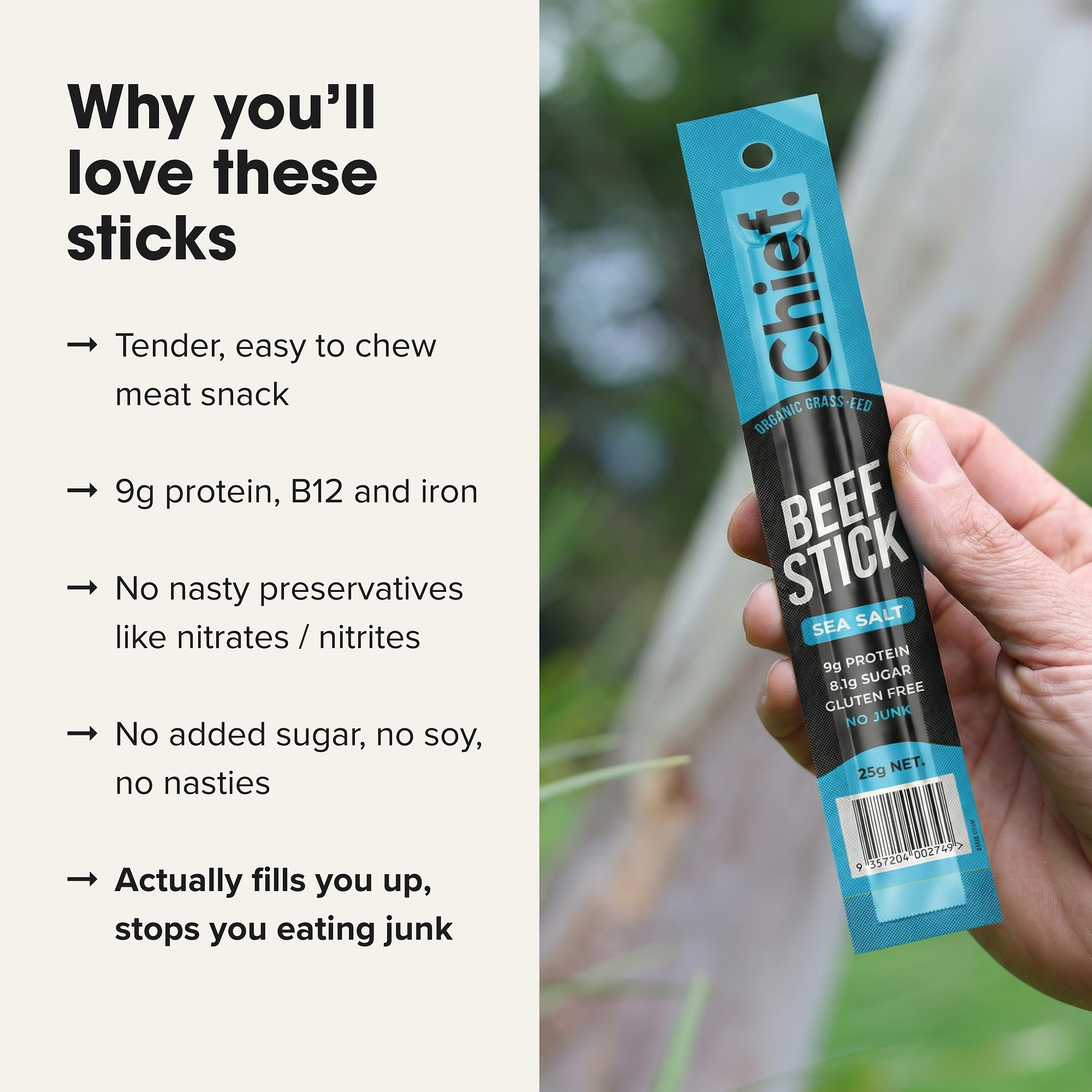 Organic Beef Sticks - Sea Salt