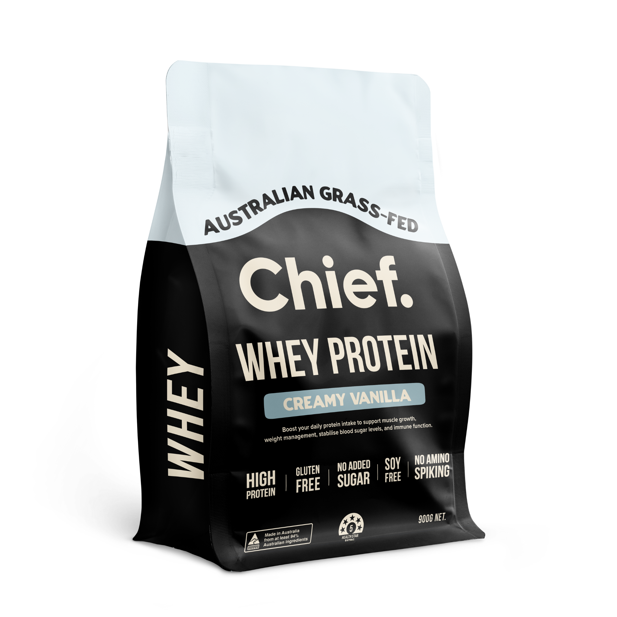 Grass-fed Whey Protein Powder - Creamy Vanilla (30 serves) Chief Nutrition