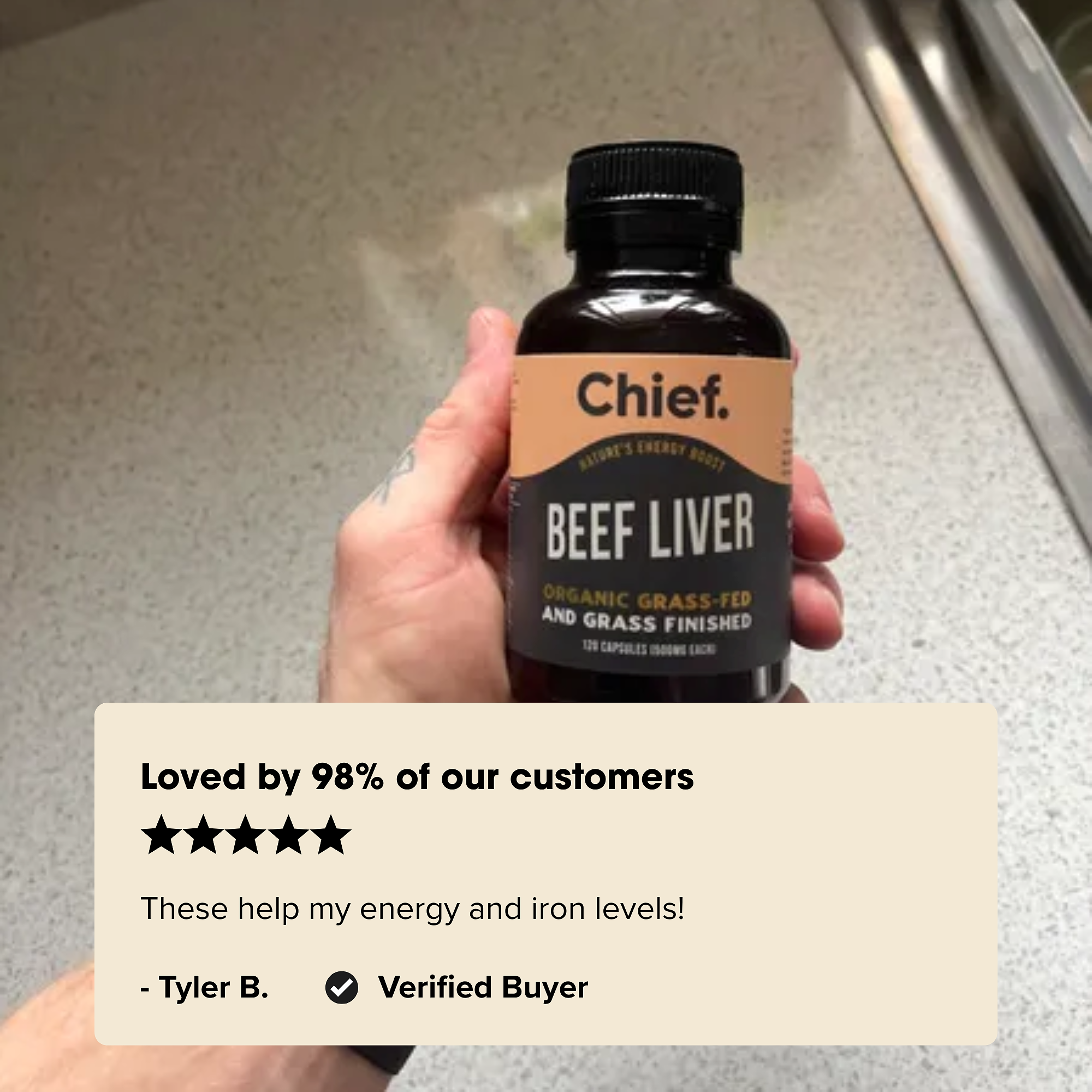 Organic Beef Liver Energy Boost (120 Capsules) - Batch Tested Chief Nutrition