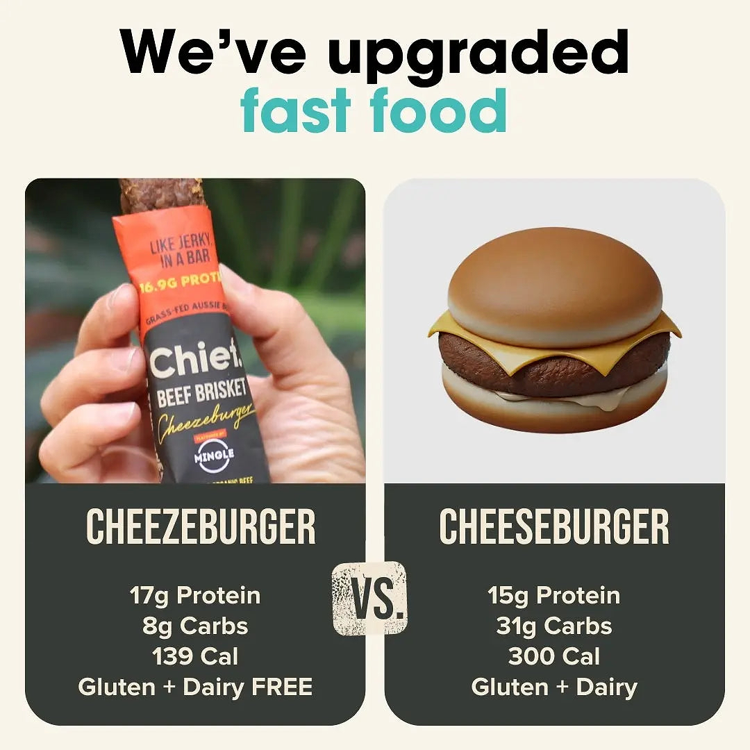 Organic Beef Bars - Cheezeburger (12 bars) *LIMITED EDITION* Meat Bar Chief Nutrition