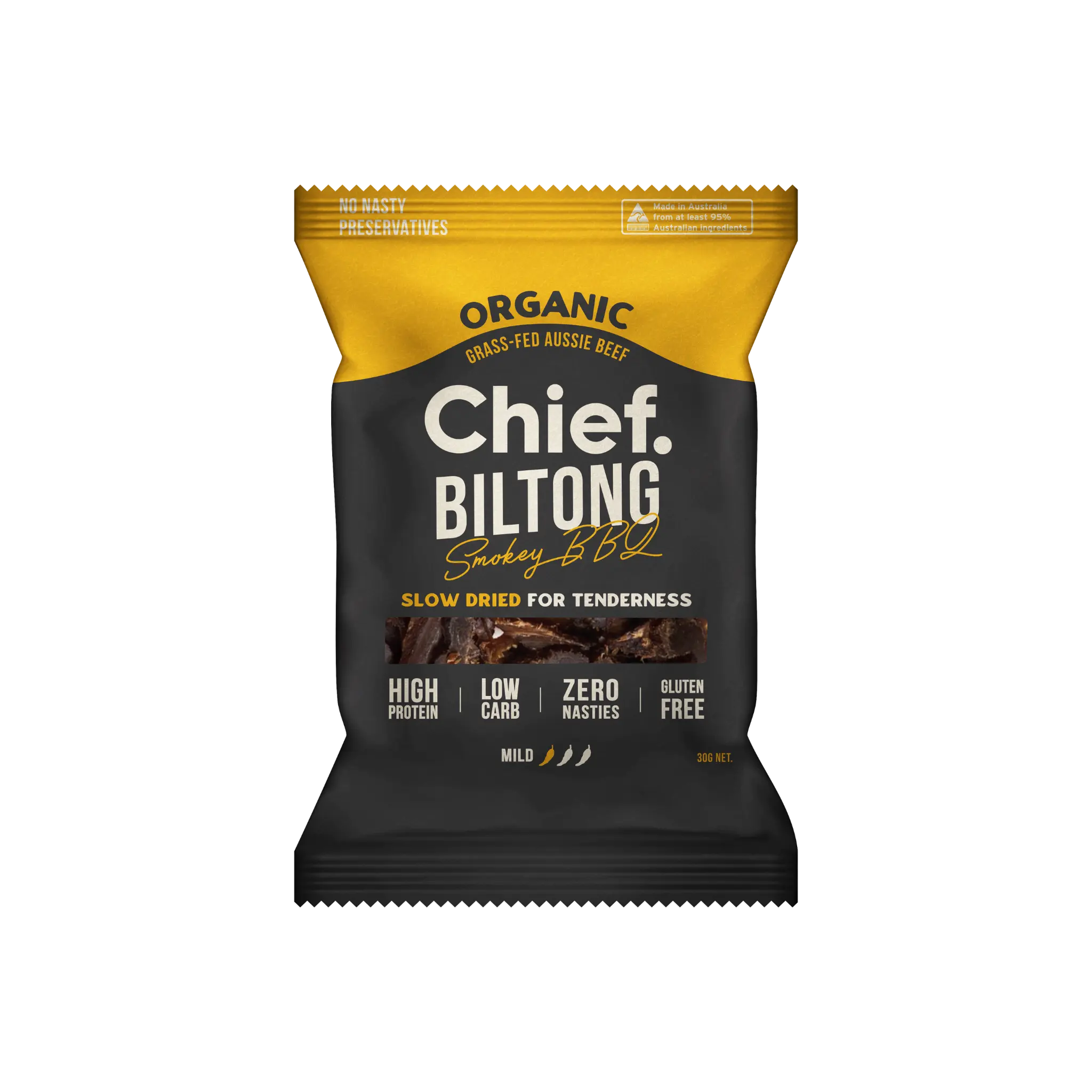 Organic Biltong - Smokey BBQ (12 x 30g bags) Biltong Chief Nutrition