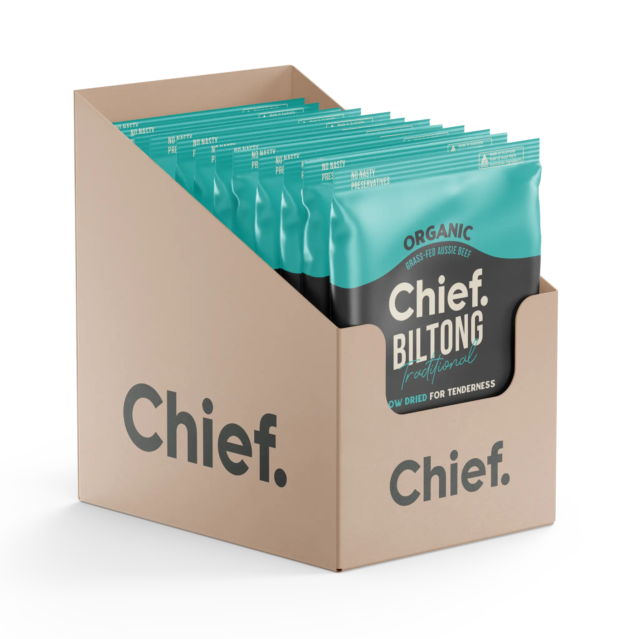 Organic Biltong - Traditional (12 x 30g bags) Biltong Chief Nutrition