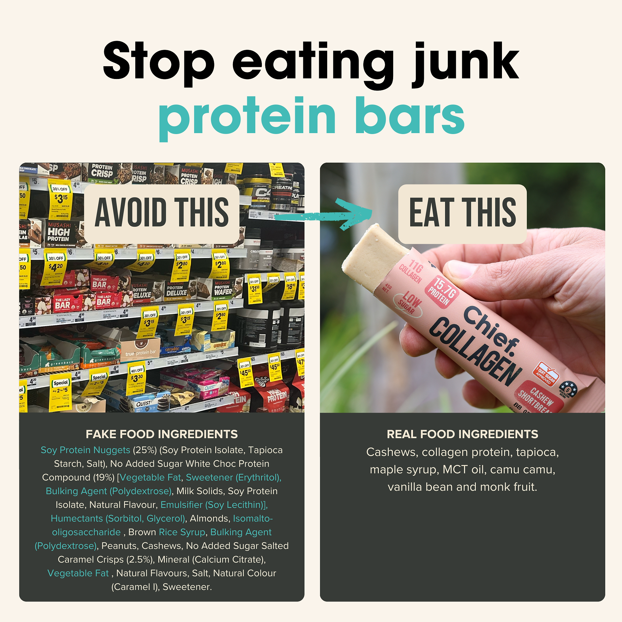 Collagen Protein Cashew Shortbread Bar (12 Bars) Chief Nutrition