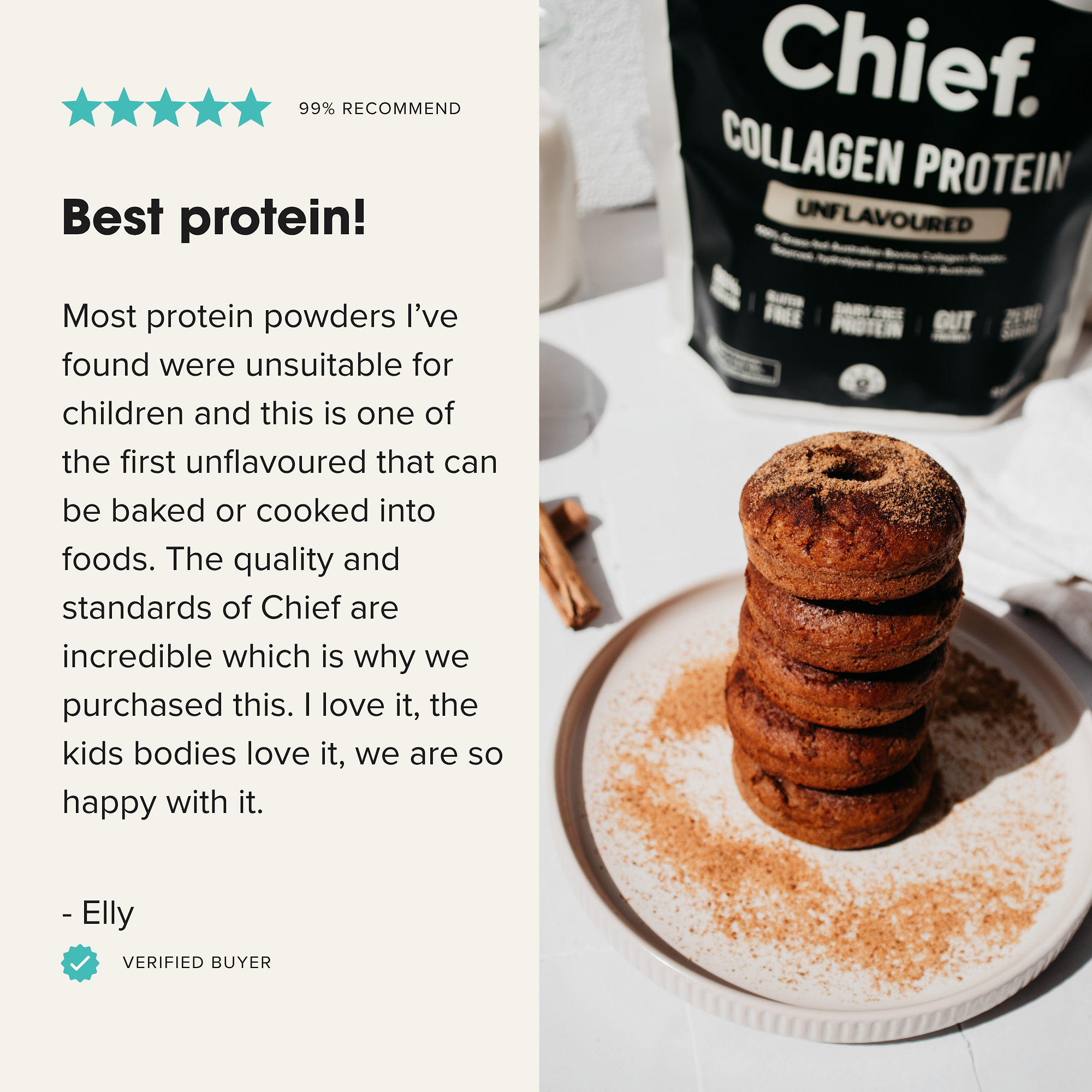Grass-fed Collagen Protein Powder - Unflavoured (30 serves) - Batch Tested Chief Nutrition