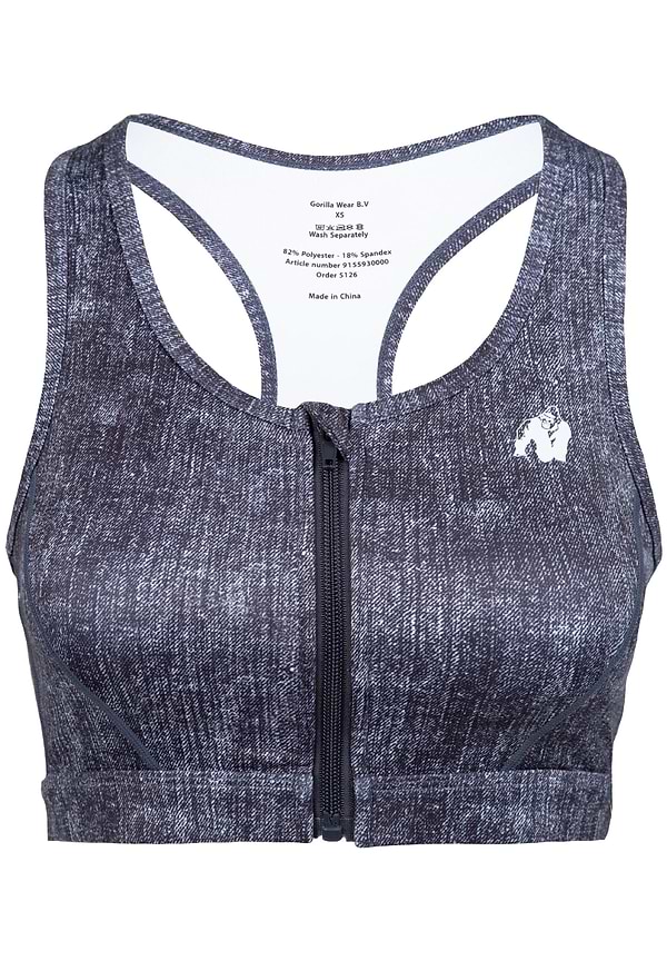 Camilla Zip-Front Sports Bra - Blue Denim