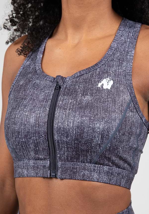Camilla Zip-Front Sports Bra - Blue Denim