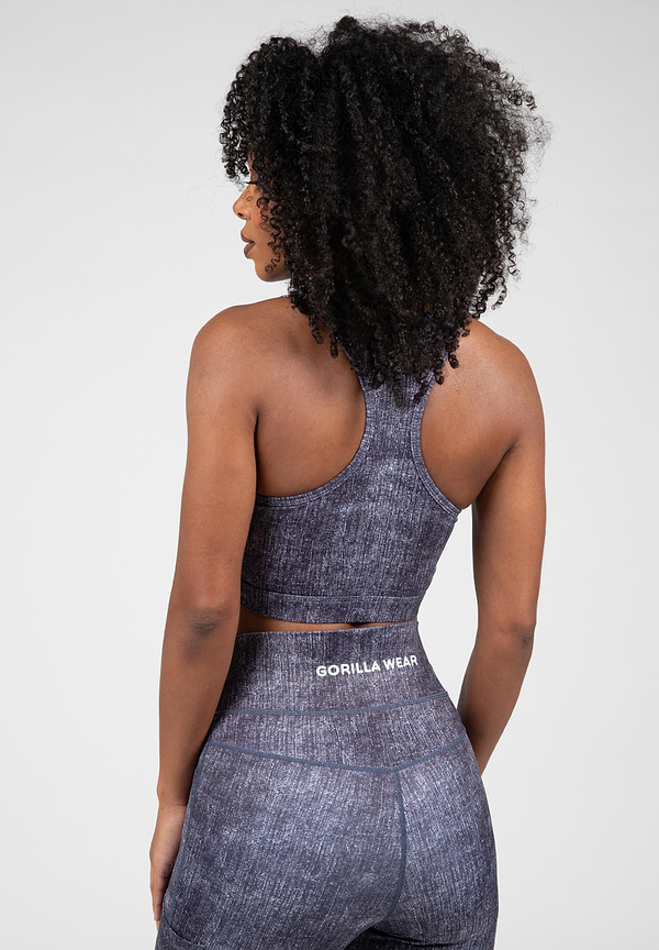 Camilla Zip-Front Sports Bra - Blue Denim