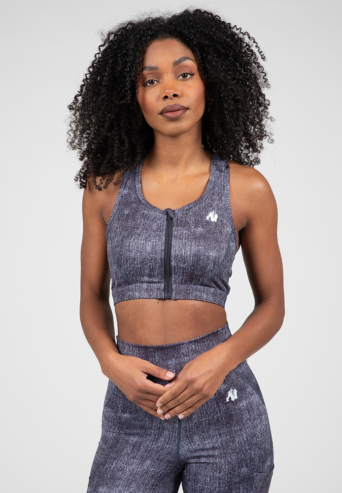 Camilla Zip-Front Sports Bra - Blue Denim